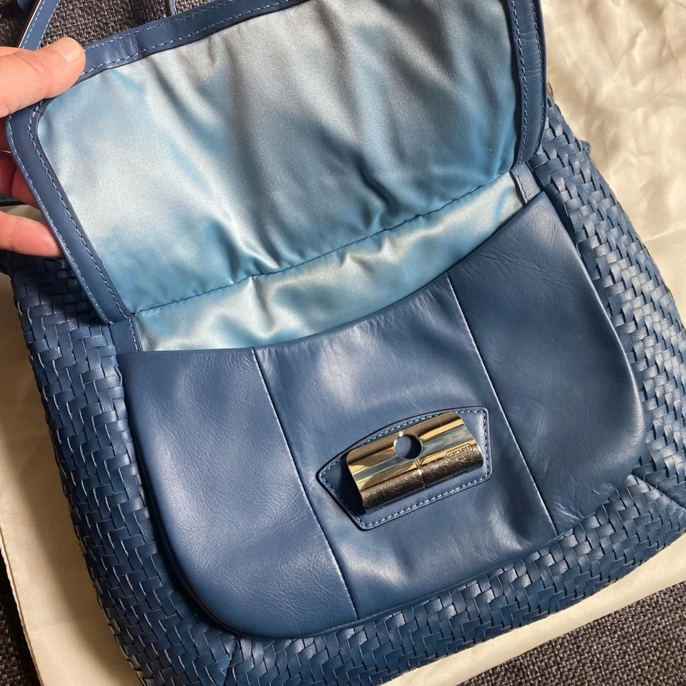Genuine Coach Kristin Woven Leather Blue Hobo Crossbody Shoulder Bag & Dust Bag